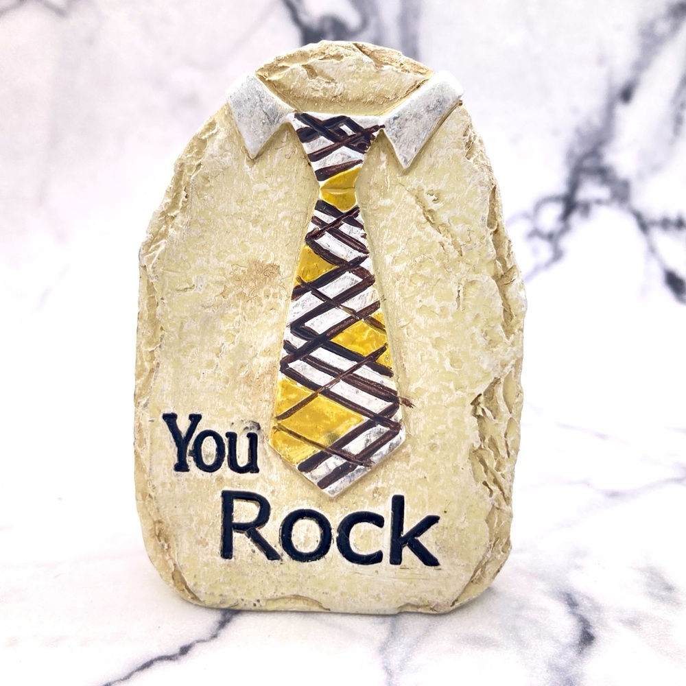 Ganz Father’s Day “You Rock” Resin Faux Rock Yellow White Tie New Gift Present